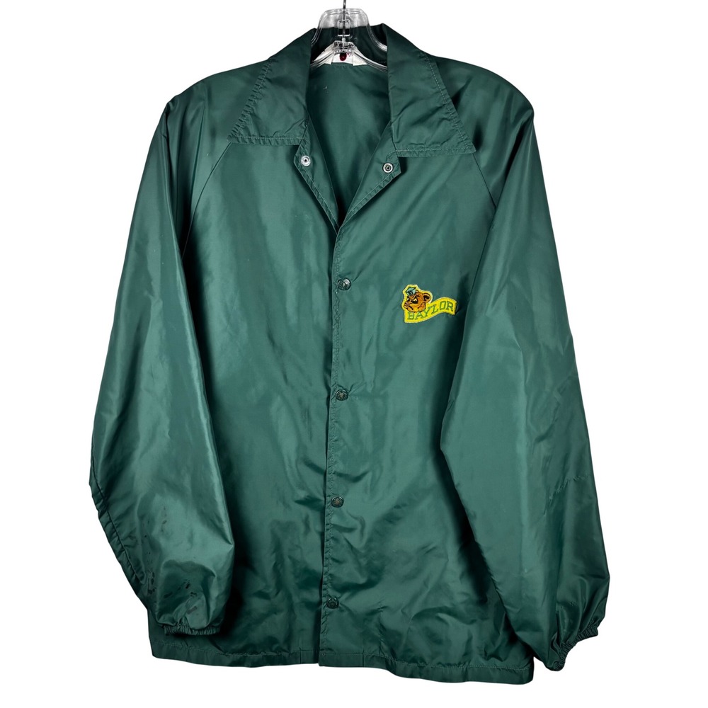 Vintage‎ Duckster Baylor University Coaches Jacket Green Nylon Snap Front Small